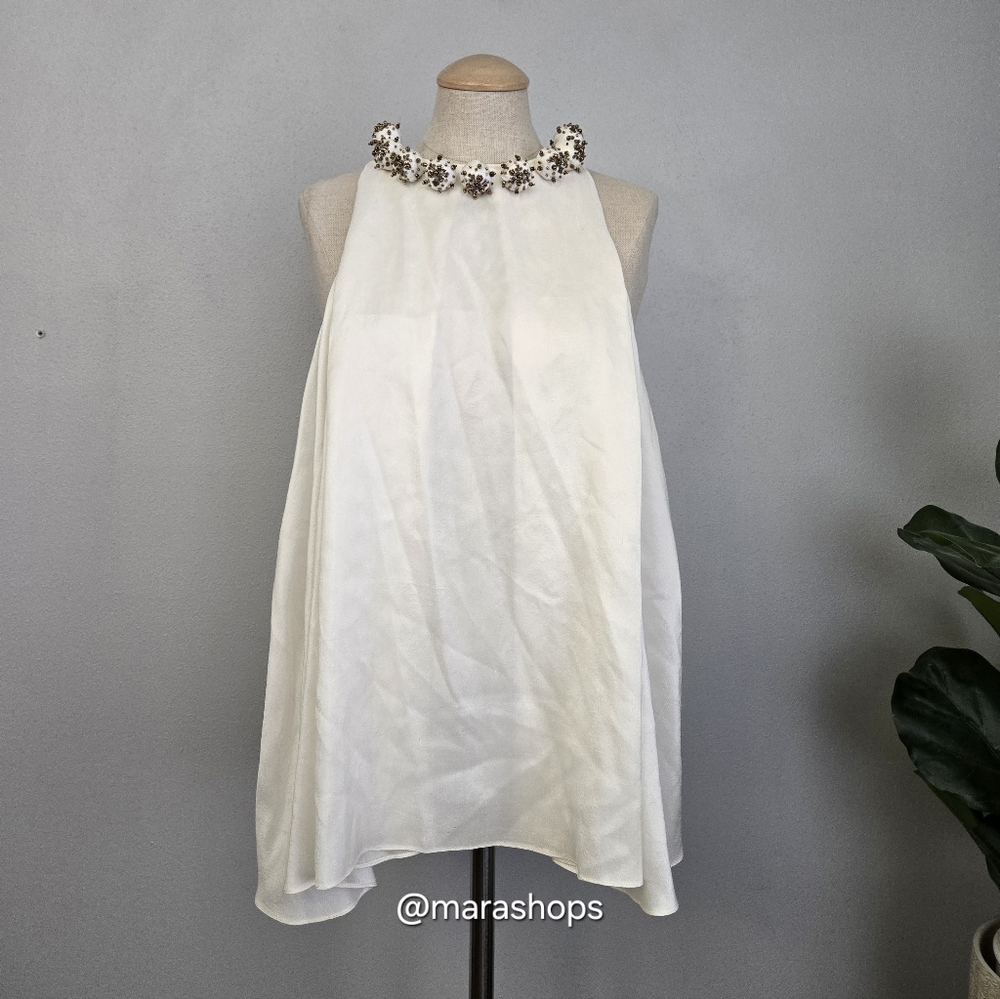 Azeeza Raw Silk Trapeze White Tunic Top